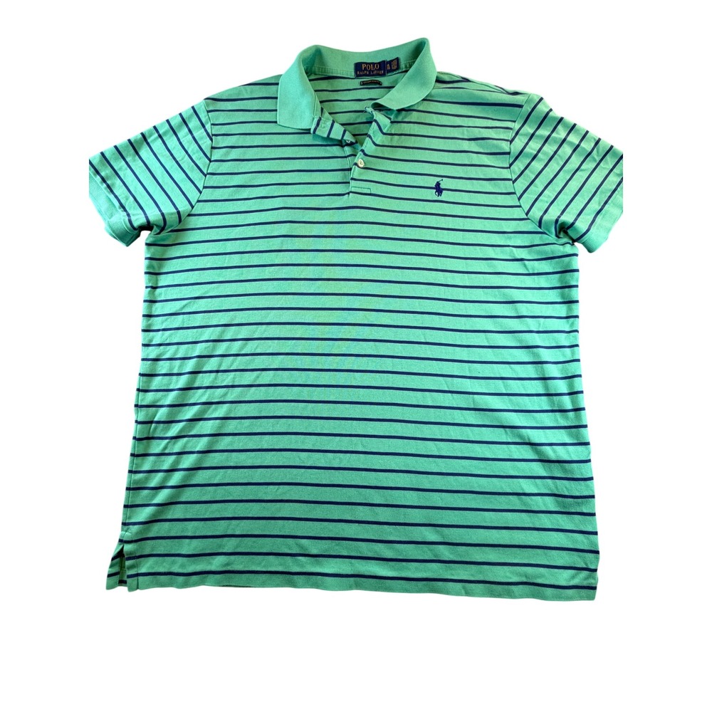 Polo Ralph Lauren Mens XL Custom Slim Fit Green Striped Short Sleeve Polo Shirt